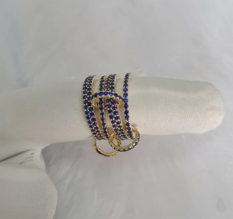 Blue Sapphire Interlocked Ring 925 Sterling Silver Eternity Connected Stacking Wedding Jewelry DEVIKAJEWELRY