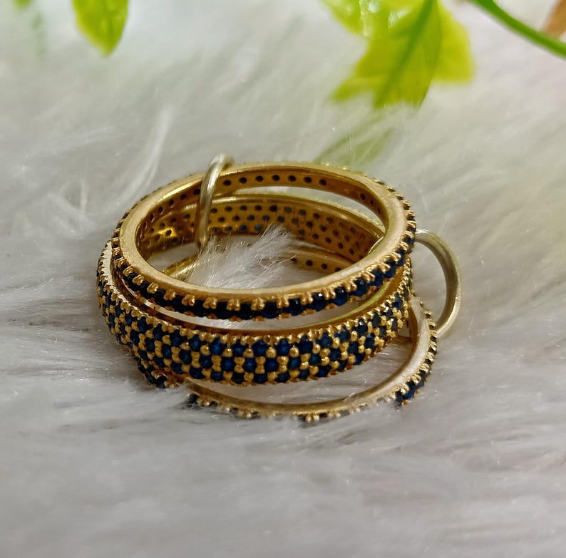 Blue Sapphire Interlocking Band 925 Sterling Silver Connected Stacker Ring devika