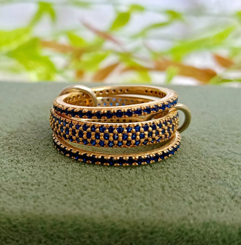 Blue Sapphire Interlocking Band 925 Sterling Silver Connected Stacker Ring 1 devikagemjewel