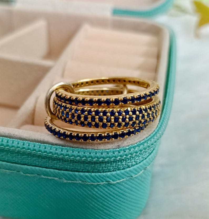 Blue Sapphire Interlocking Band 925 Sterling Silver Connected Stacker Ring dfevika 10