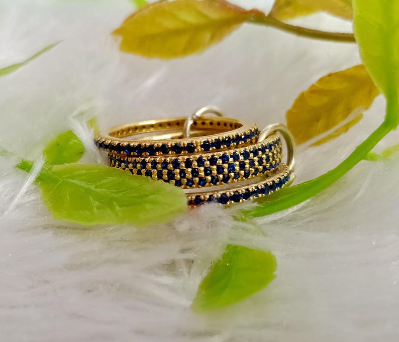 Blue Sapphire Interlocking Band 925 Sterling Silver Connected Stacker Ring devikajewelry