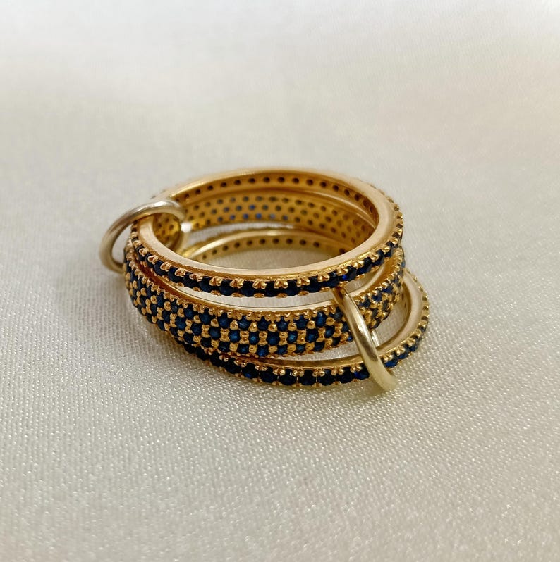 Blue Sapphire Interlocking Band 925 Sterling Silver Connected Stacker Ring 2 gemstonedevika