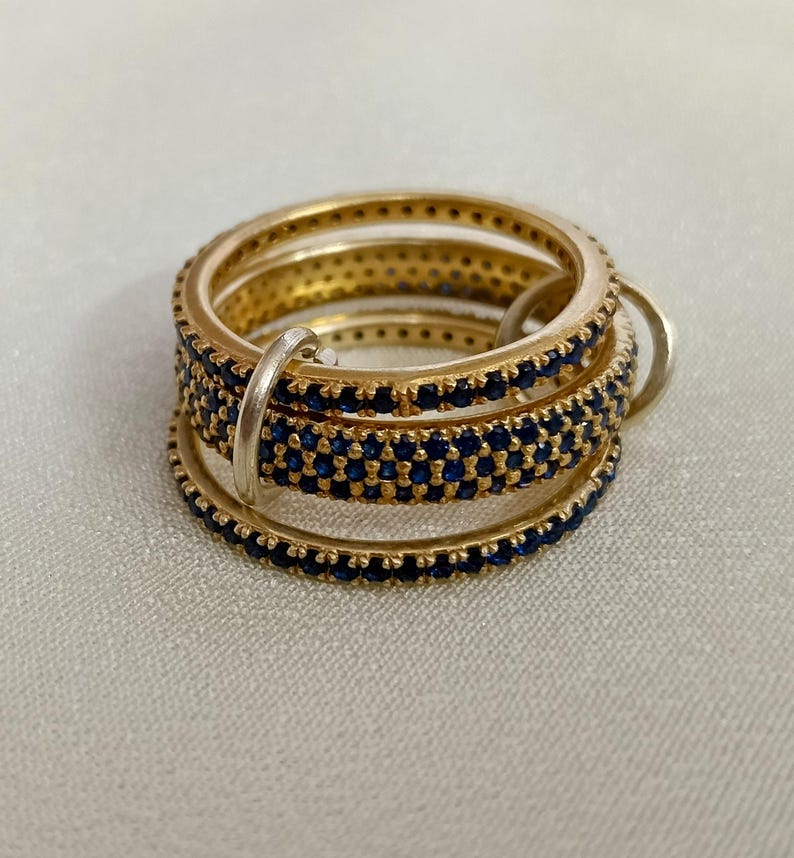 Blue Sapphire Interlocking Band 925 Sterling Silver Connected Stacker Ring davika