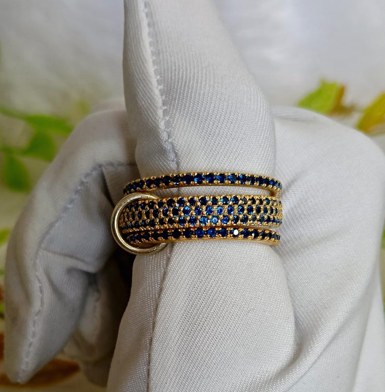 Blue Sapphire Interlocking Band 925 Sterling Silver Connected Stacker Ring devikajewerly