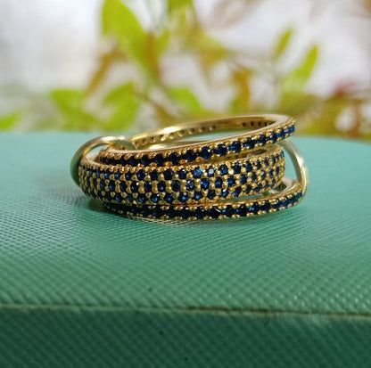 Blue Sapphire Interlocking Band 925 Sterling Silver Connected Stacker Ring devikagemstonejewelry