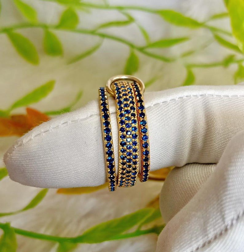 Blue Sapphire Interlocking Band 925 Sterling Silver Connected Stacker Ring davika