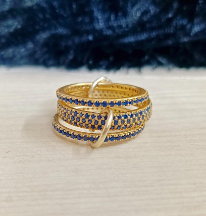 Blue Sapphire Interlocking Band 925 Sterling Silver Connected Stacker Ring devikaa