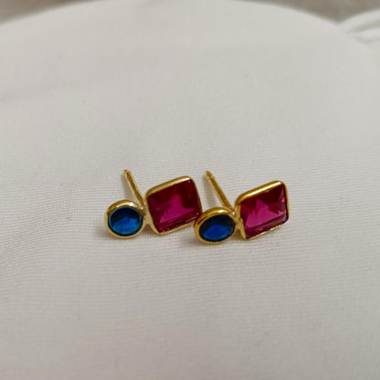 Blue Sapphire & Ruby Two Stone Stud Earrings | 925 Sterling Silver Jewelry jewel devika