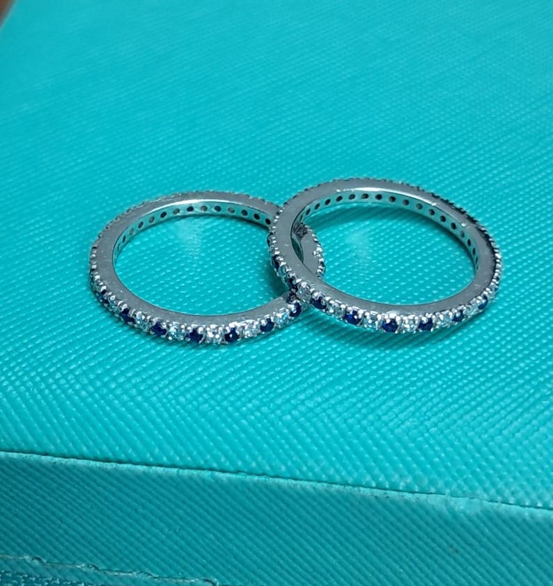 Blue Sapphire Stacking & Full Eternity Band Ring – 925 Sterling Silver Wedding Band DEVIKAGEMSTONE