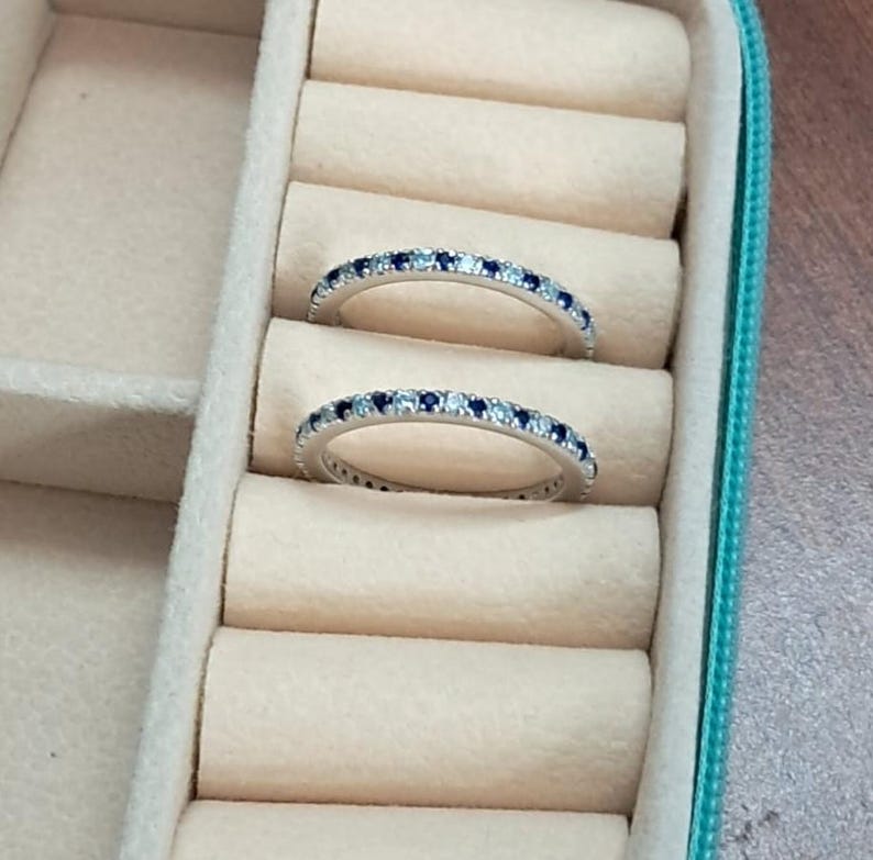 Blue Sapphire Stacking & Full Eternity Band Ring – 925 Sterling Silver Wedding Band DEVIKA