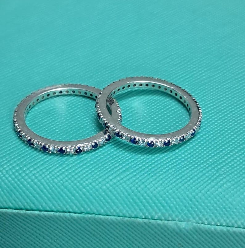 Blue Sapphire Stacking & Full Eternity Band Ring – 925 Sterling Silver Wedding Band DEVIKAGEMSTONE