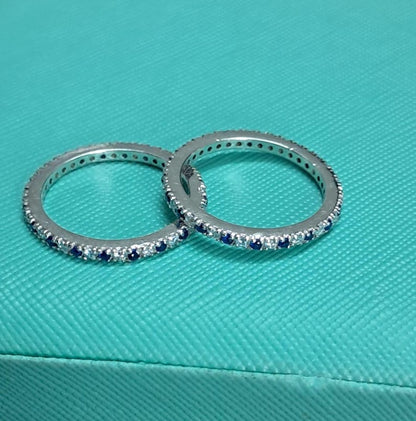 Blue Sapphire Stacking & Full Eternity Band Ring – 925 Sterling Silver Wedding Band DEVIKAGEMSTONE