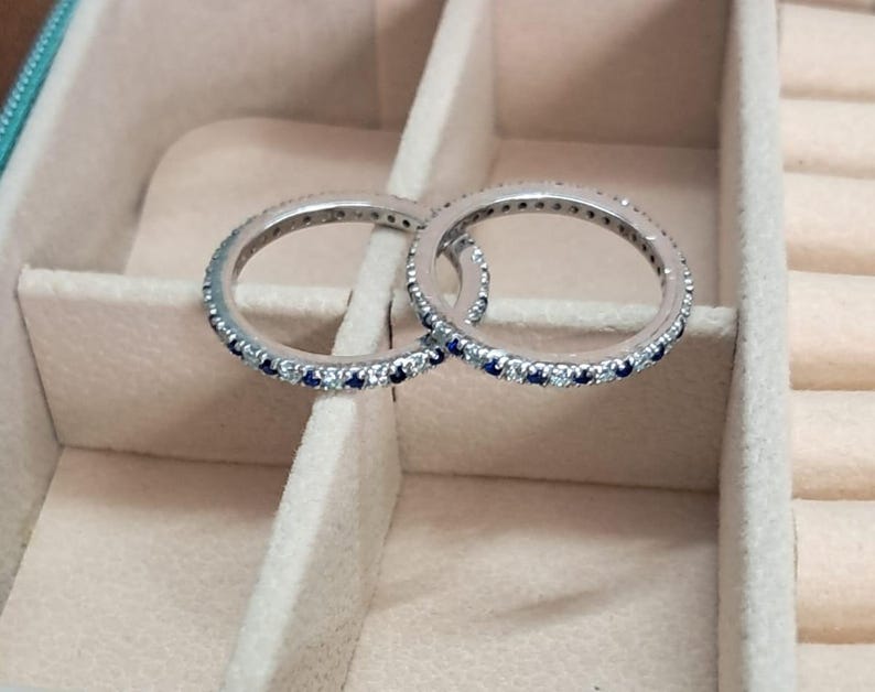 Blue Sapphire Stacking & Full Eternity Band Ring – 925 Sterling Silver Wedding Band DEVIKA JEWELRY