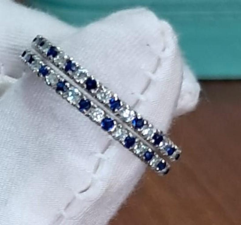 Blue Sapphire Stacking & Full Eternity Band Ring – 925 Sterling Silver Wedding Band DEVIKAJEWELRY GEMSTONE