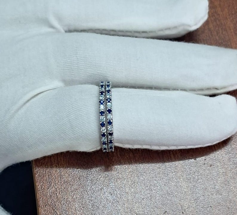 Blue Sapphire Stacking & Full Eternity Band Ring – 925 Sterling Silver Wedding Band DEVIKA
