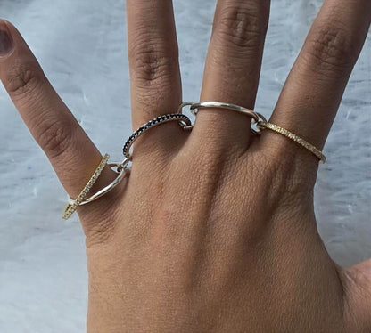 Blue Sapphire and Diamond Interlocking Ring, Multi Linked Chunky 925 silver Band 1