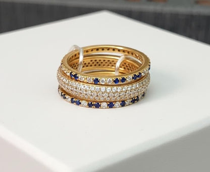 Blue sapphire Diamonds Triple Interlocking Chunky Multi Linked Band Ring 10