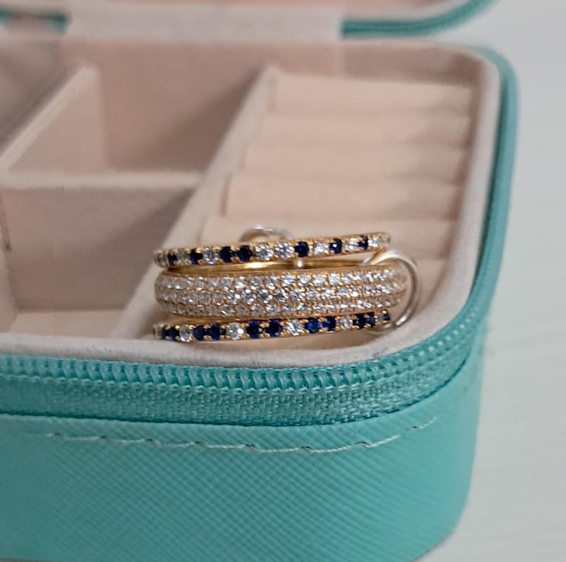 Blue sapphire Diamonds Triple Interlocking Chunky Multi Linked Band Ring 2