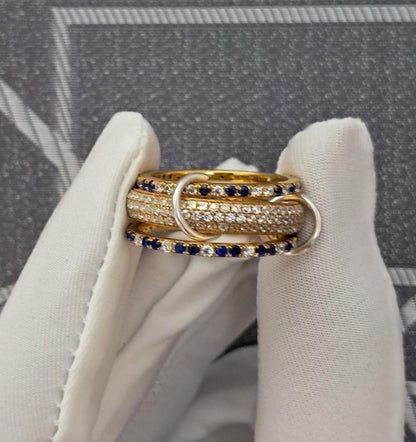 Blue sapphire Diamonds Triple Interlocking Chunky Multi Linked Band Ring 3