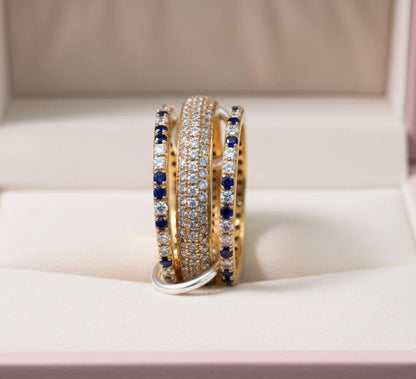 Blue sapphire Diamonds Triple Interlocking Chunky Multi Linked Band Ring 4