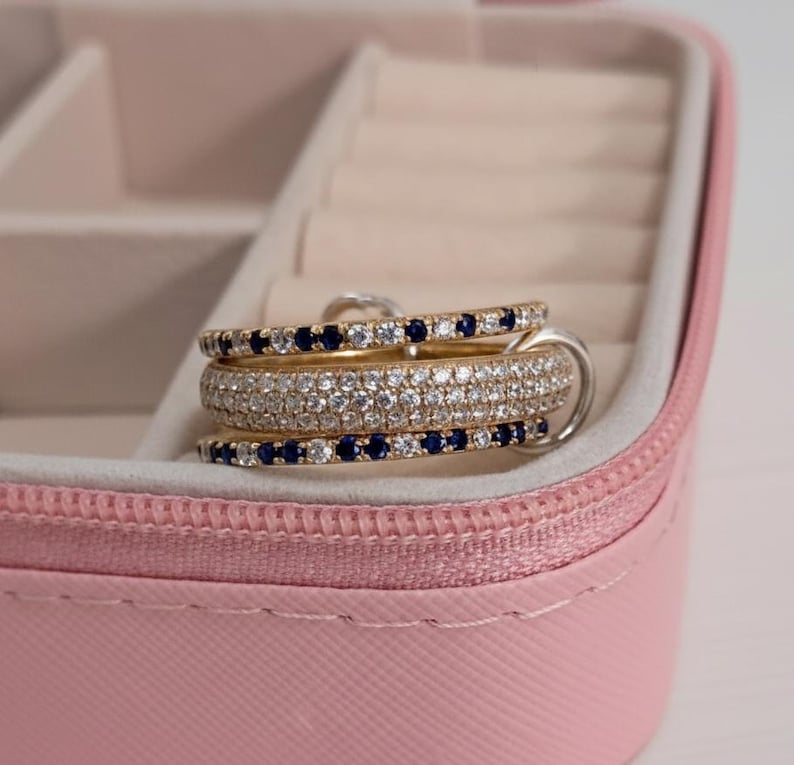 Blue sapphire Diamonds Triple Interlocking Chunky Multi Linked Band Ring 6