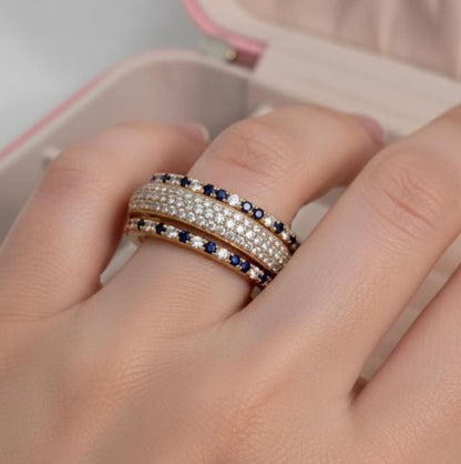 Blue sapphire Diamonds Triple Interlocking Chunky Multi Linked Band Ring 9