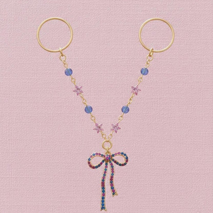 Brass Double Chain Bow Ring Colorful CZ Statement Jewelry  1