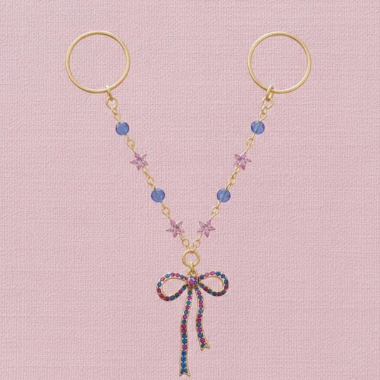 Brass Double Chain Bow Ring Colorful CZ Statement Jewelry  1