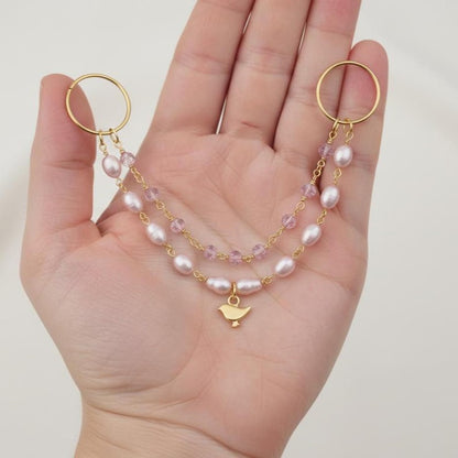 Brass Double Chain Oval CZ Ring Minimal Statement Jewelry 4