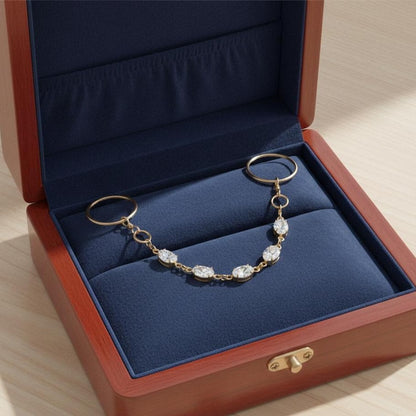 Brass Double Chain Oval Diamond CZ Ring Minimal Statement Jewelry 1