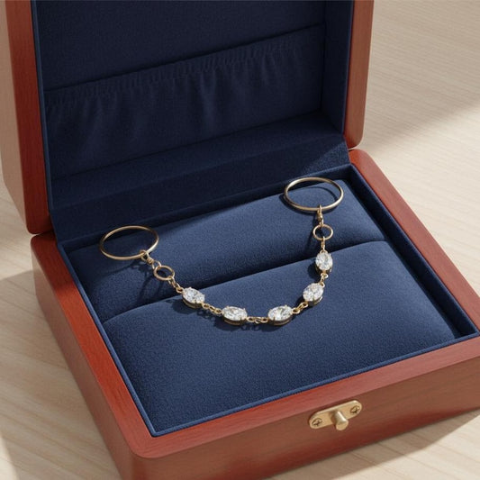 Brass Double Chain Oval Diamond CZ Ring Minimal Statement Jewelry 1