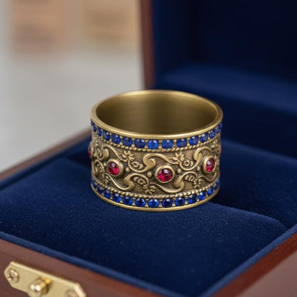 Brass Ruby Sapphire Wide Band | 18K Gold Plated 3
