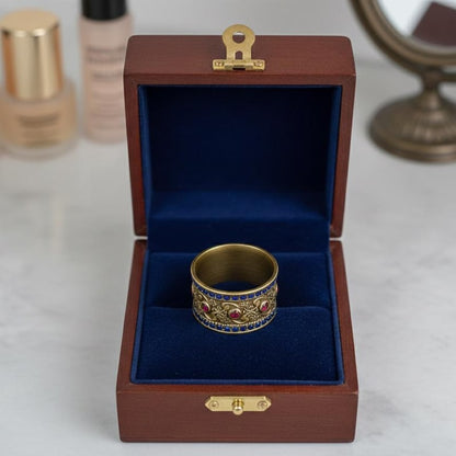 Brass Ruby Sapphire Wide Band | 18K Gold Plated 5