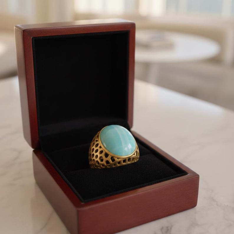 Brass Turquoise Statement Band | 18K Gold Plated 2