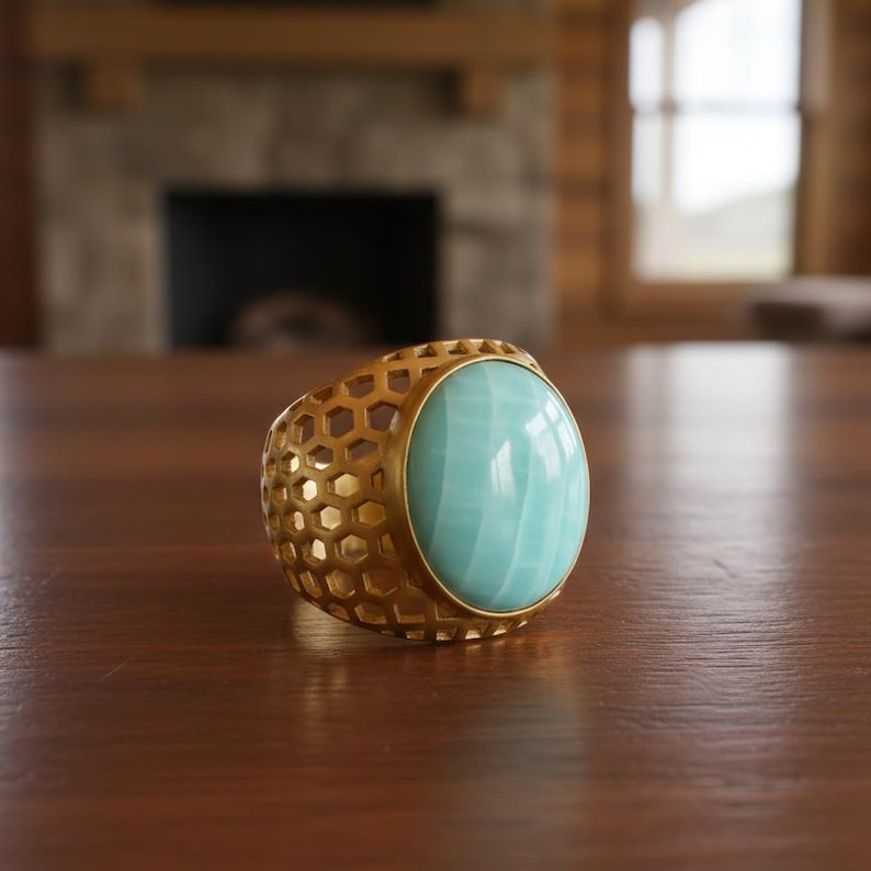 Brass Turquoise Statement Band | 18K Gold Plated 1