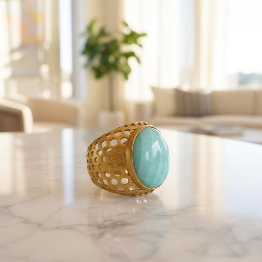 Brass Turquoise Statement Band | 18K Gold Plated 5