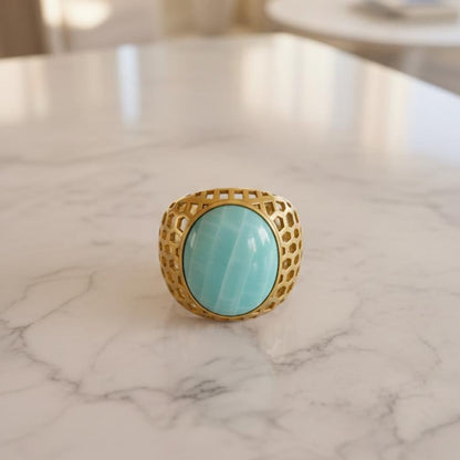 Brass Turquoise Statement Band | 18K Gold Plated 6