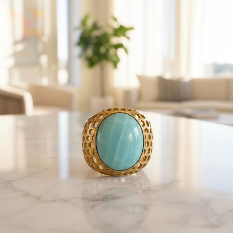 Brass Turquoise Statement Band | 18K Gold Plated 7