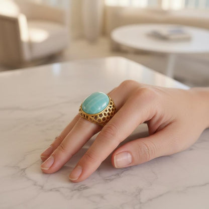 Brass Turquoise Statement Band | 18K Gold Plated 8