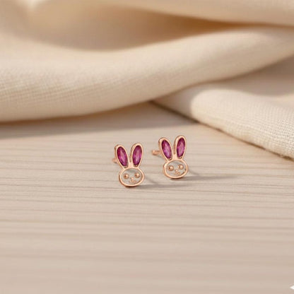 Bunny Rabbit Ruby Stud Earrings 925 Sterling Silver Gold Plated Cute Animal  1