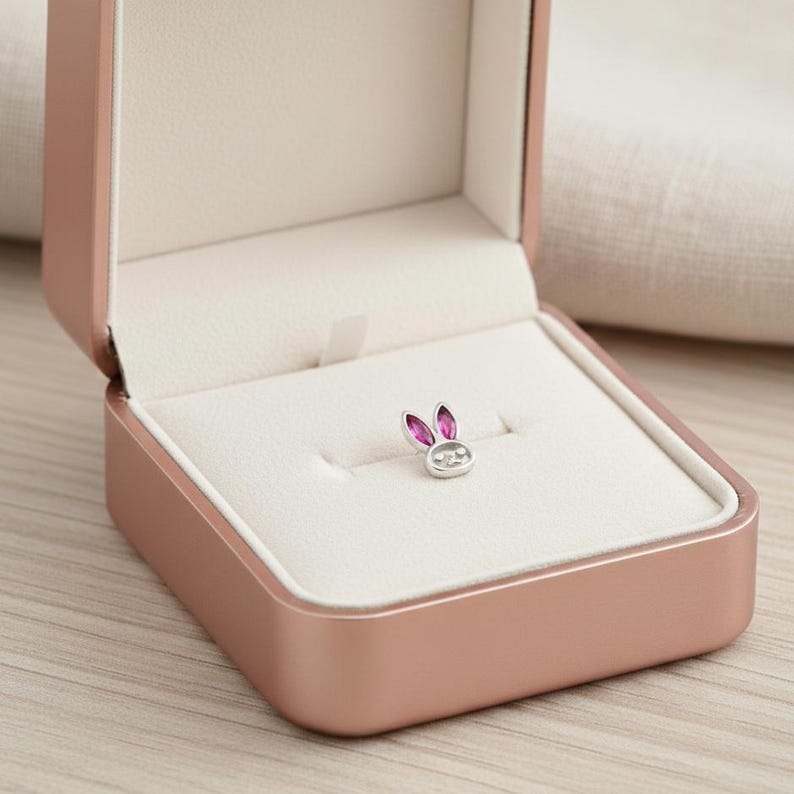Bunny Rabbit Ruby Stud Earrings 925 Sterling Silver Gold Plated Cute Animal  4