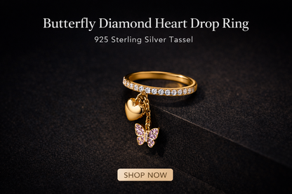 Butterfly Diamond Heart Drop Ring 925SterlingSilver Tassel devikagemsjewels