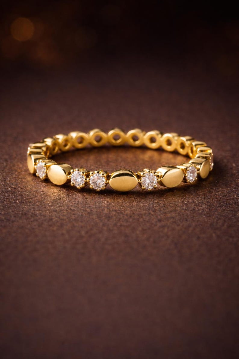 CZ Round Dangle Chevron Ring Brass Gold Plated Adjustable 