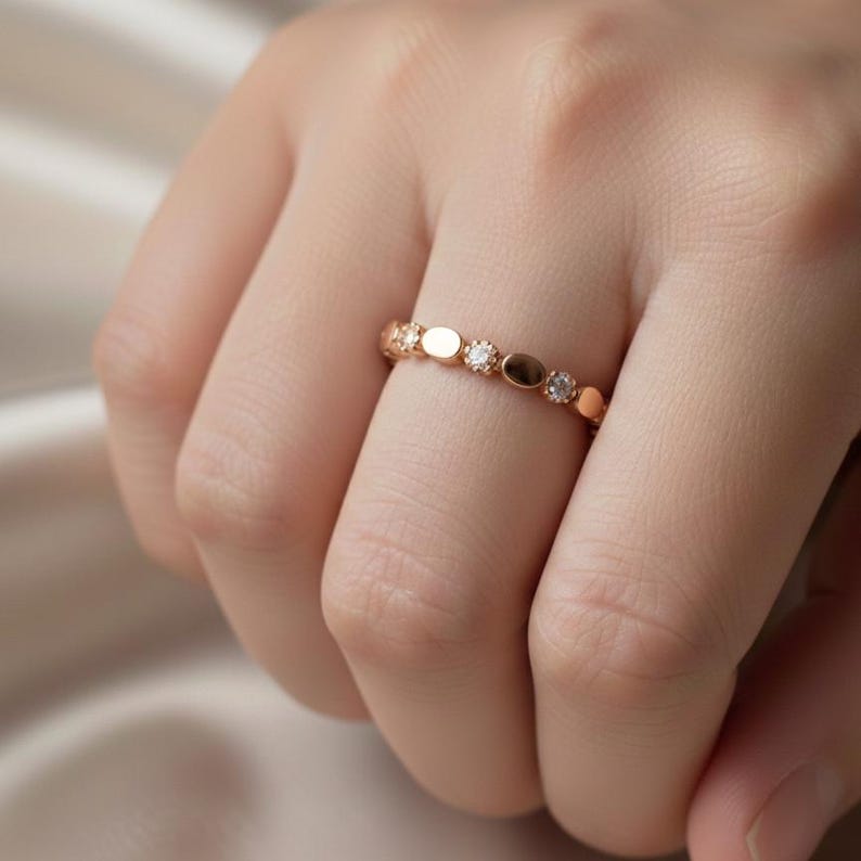 CZ Round Dangle Chevron Ring Brass Gold Plated Adjustable 2