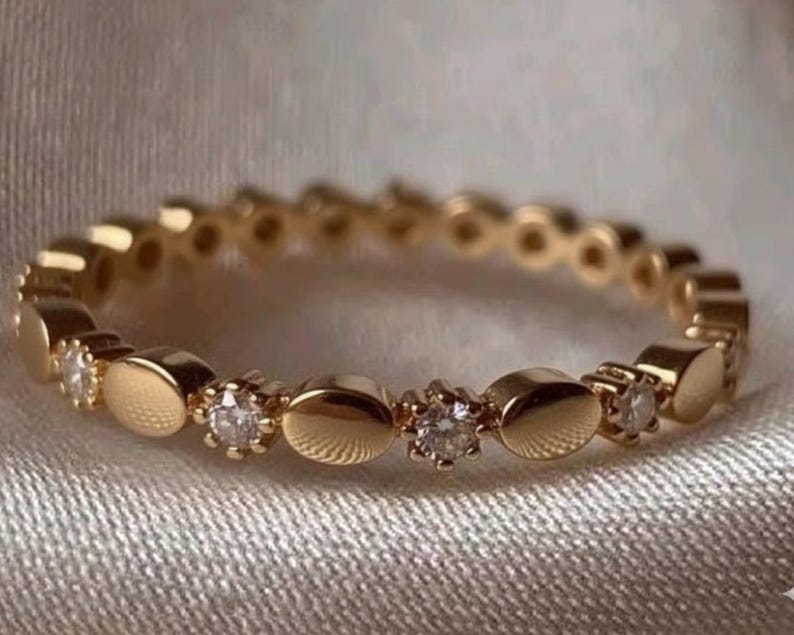 CZ Round Dangle Chevron Ring Brass Gold Plated Adjustable 3