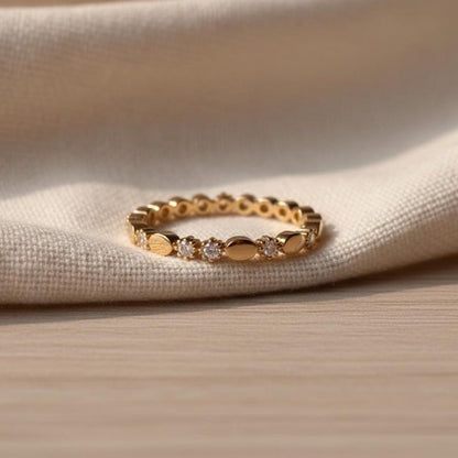 CZ Round Dangle Chevron Ring Brass Gold Plated Adjustable 4