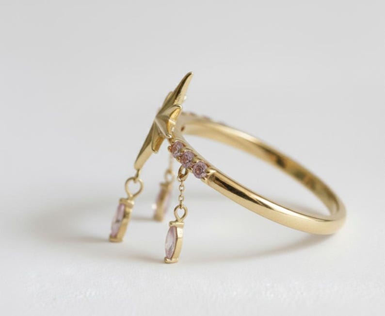 Celestial Star Ring with Pink Sapphire Drops Rings devikagemstone