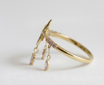 Celestial Star Ring with Pink Sapphire Drops Rings devikagemstone