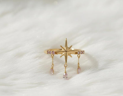 Celestial Star Ring with Pink Sapphire Drops Rings devikagemjewels