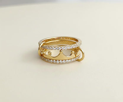 Crown Diamond Gold Ring Princess Tiara Band interlocking Band Statement Jewelry gems devika